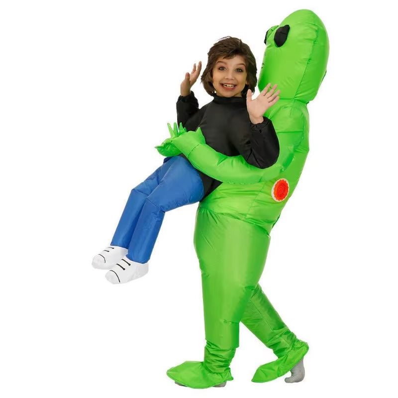 Halloween Prank Inflatable Alien Costume –Green Ghost Hugging Prank Outfit Full-Body Inflatable Suit Indoor Outdoor Party Decor