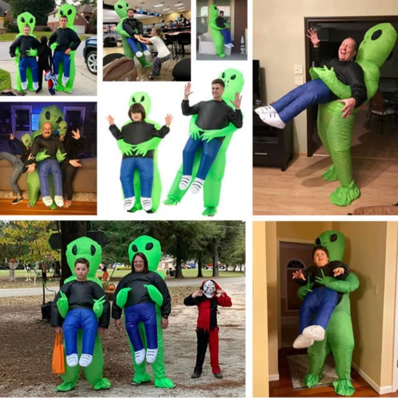 Halloween Prank Inflatable Alien Costume –Green Ghost Hugging Prank Outfit Full-Body Inflatable Suit Indoor Outdoor Party Decor