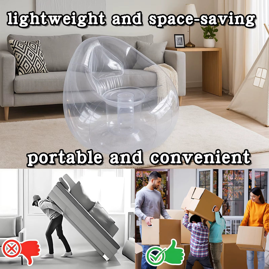 Transparent Inflatable Air Sofa Chair, Clear PVC Foldable Inflatable Single Sofa for Camping Traveling