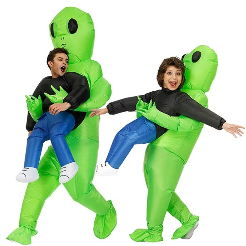 Halloween Prank Inflatable Alien Costume –Green Ghost Hugging Prank Outfit Full-Body Inflatable Suit Indoor Outdoor Party Decor