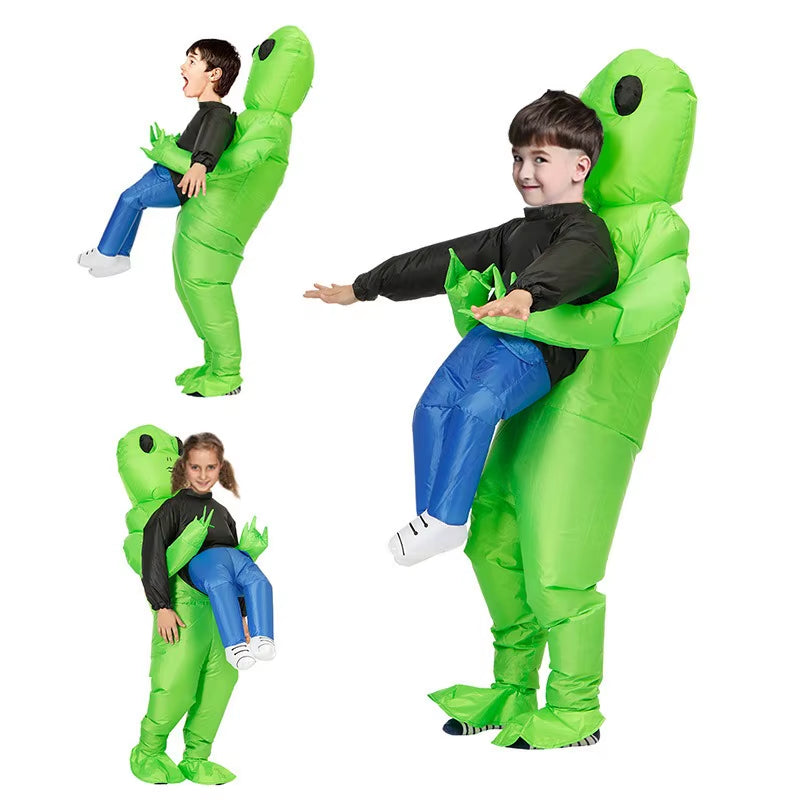 Halloween Prank Inflatable Alien Costume –Green Ghost Hugging Prank Outfit Full-Body Inflatable Suit Indoor Outdoor Party Decor