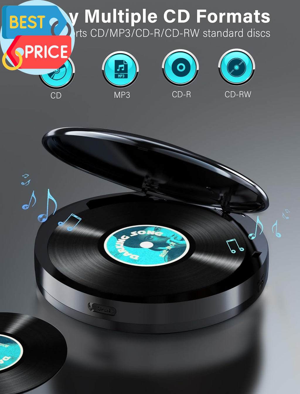 2000Mah Rechargeable Discman CD Player:Walkman CD Player with Bluetooth FM Trans