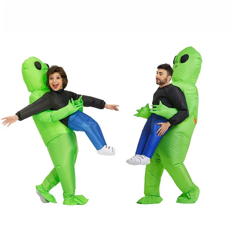 Halloween Prank Inflatable Alien Costume –Green Ghost Hugging Prank Outfit Full-Body Inflatable Suit Indoor Outdoor Party Decor