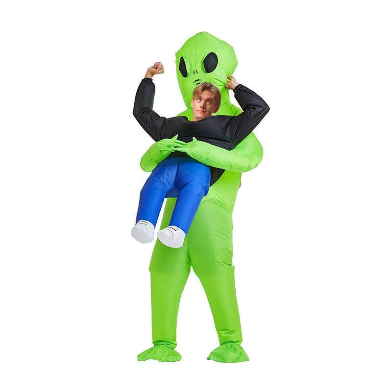 Halloween Prank Inflatable Alien Costume –Green Ghost Hugging Prank Outfit Full-Body Inflatable Suit Indoor Outdoor Party Decor
