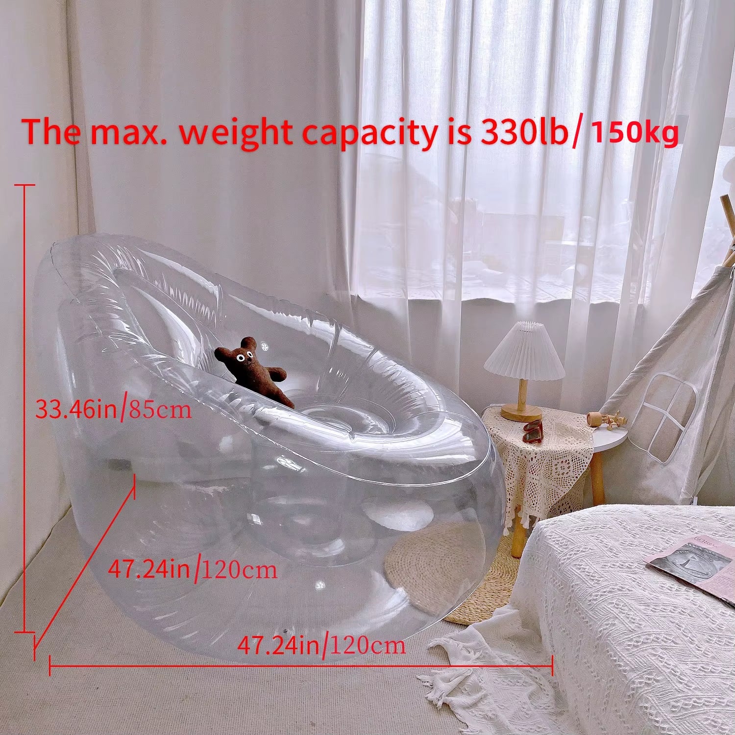 Transparent Inflatable Air Sofa Chair, Clear PVC Foldable Inflatable Single Sofa for Camping Traveling