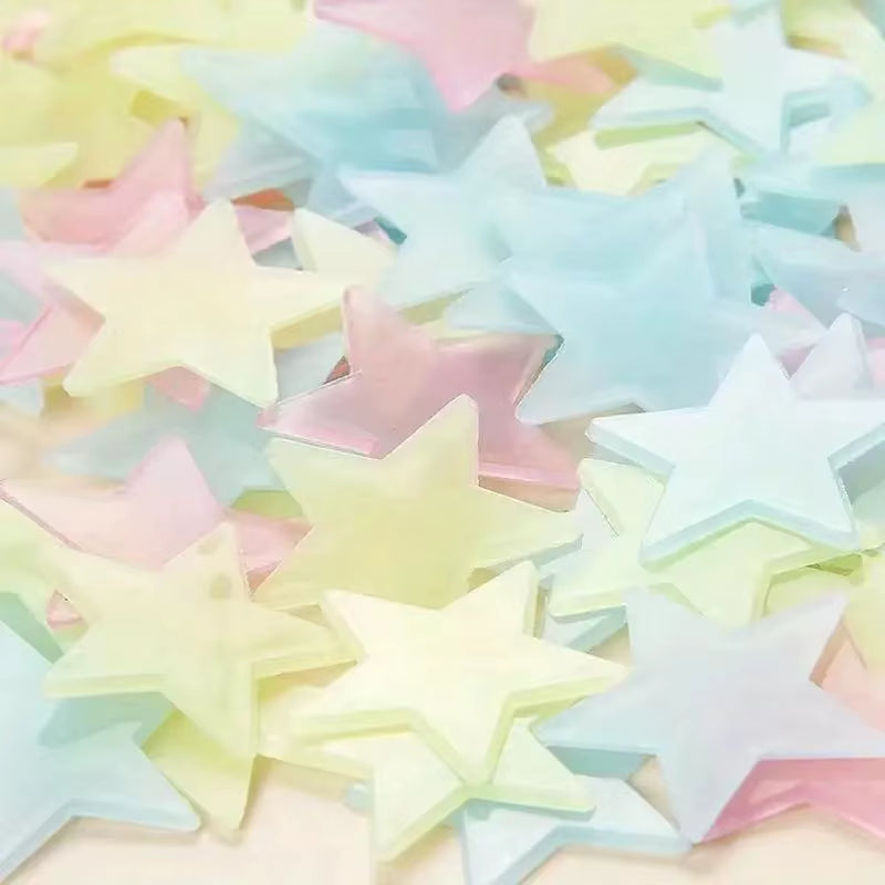 100Pcs Luminous Stickers Stars Wall Stickers Bedroom Luminous Stickers Fluorescent Three-Dimensional Wall Stickers