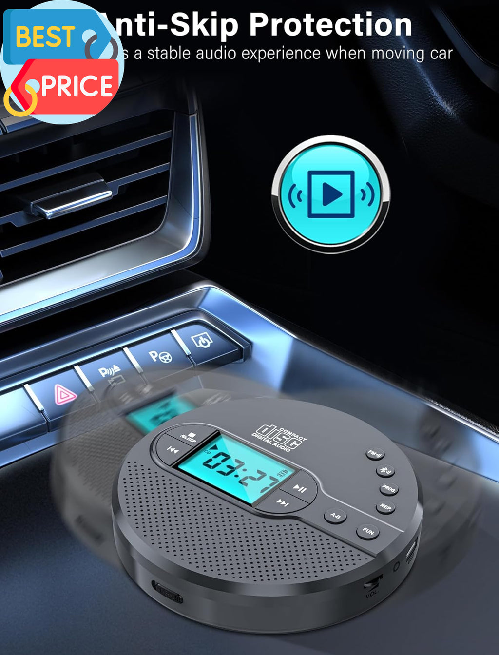 2000Mah Rechargeable Discman CD Player:Walkman CD Player with Bluetooth FM Trans