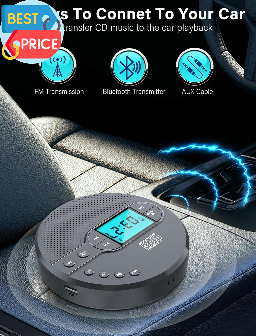 2000Mah Rechargeable Discman CD Player:Walkman CD Player with Bluetooth FM Trans
