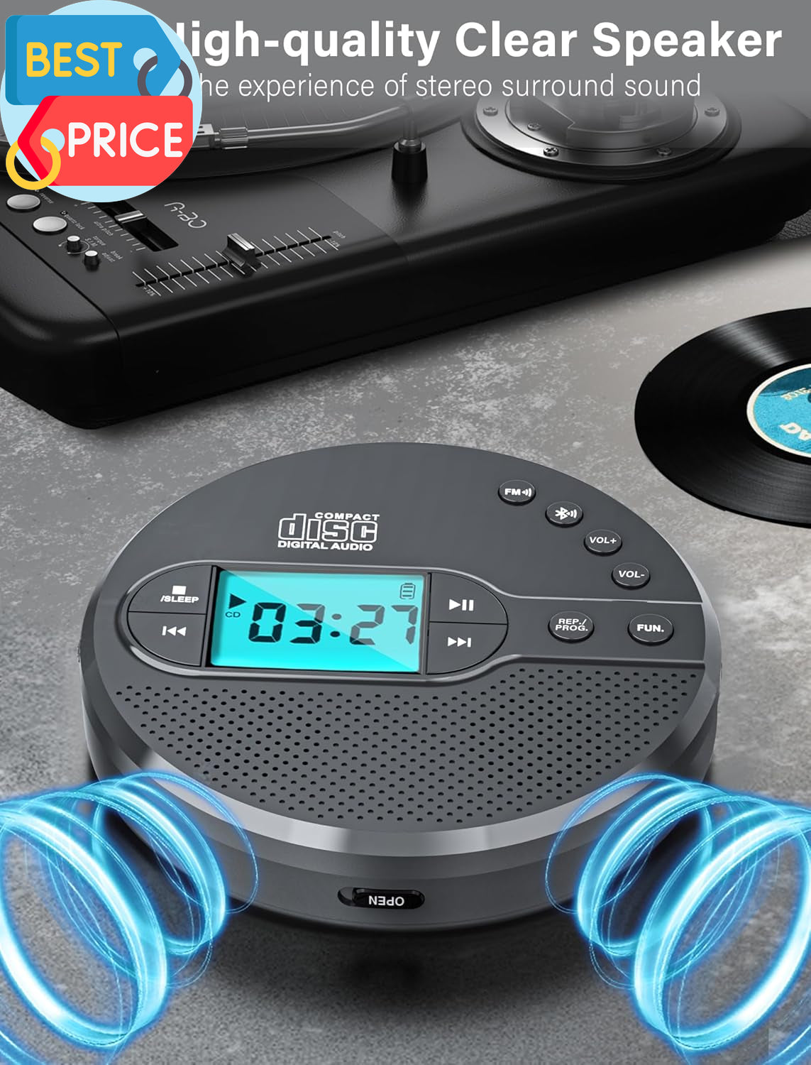 2000Mah Rechargeable Discman CD Player:Walkman CD Player with Bluetooth FM Trans